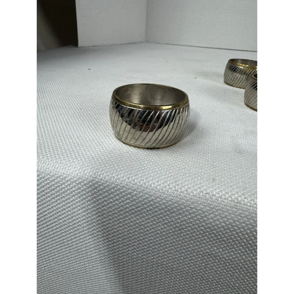 Vintage hammered metal gold and silver‎ toned napkin rings set of 7